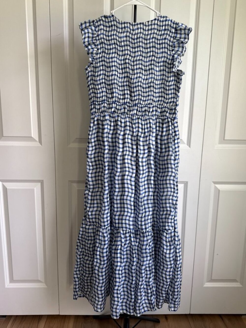 Anthropologie The Peregrine Blue Gingham Midi Dress Size S Cottagecore Winery - Picture 4 of 10